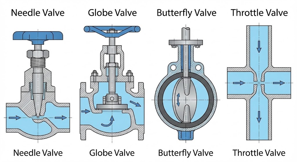 4 Types of Flow Control Valves Diagram